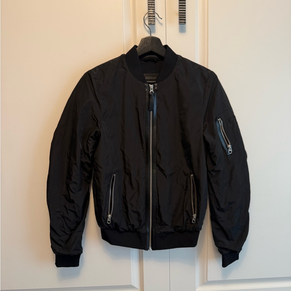 Mackage Black Bomber Jacket with Insulated Design and Ribbed Accents